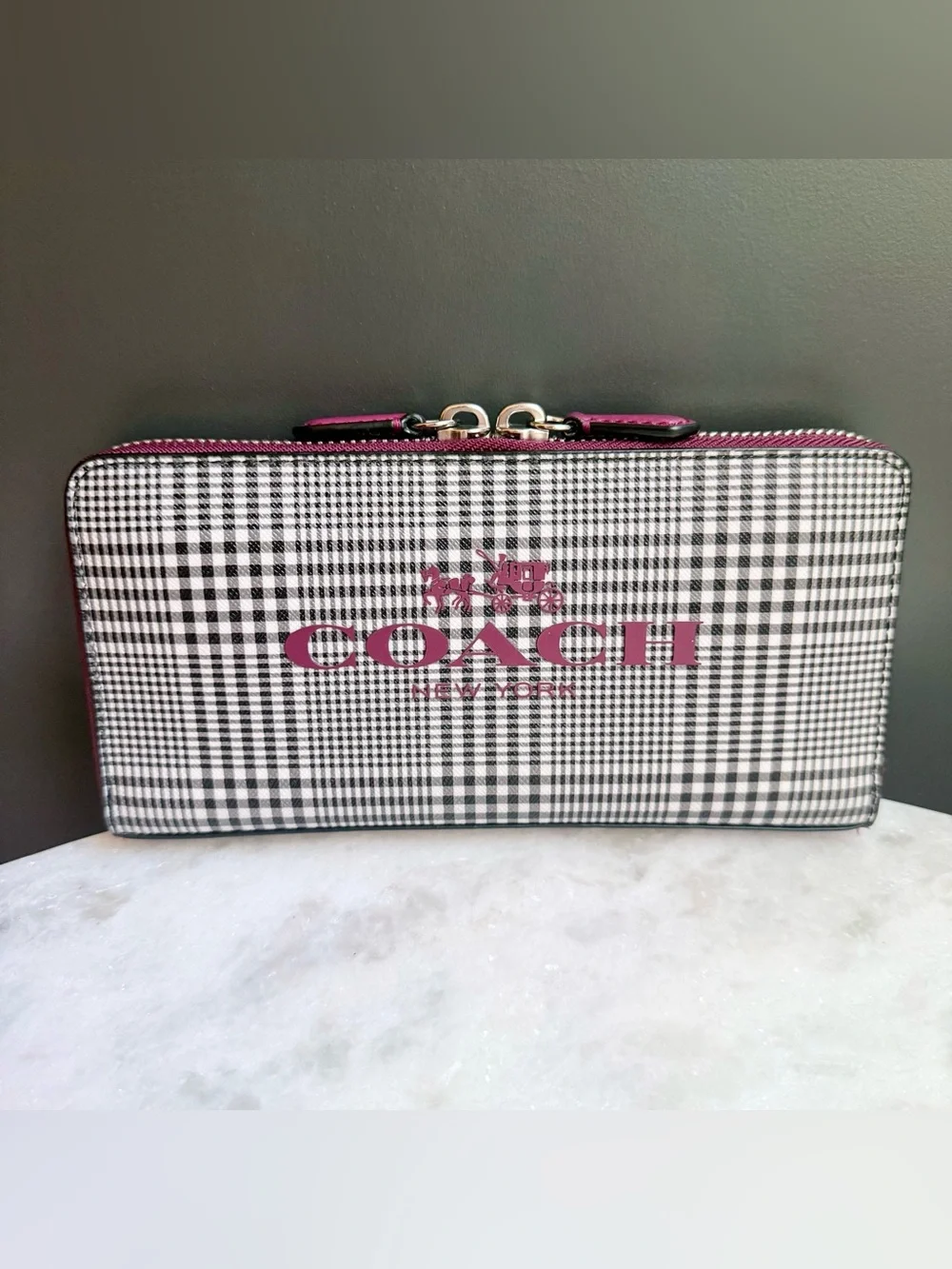 Coach Peyton Glen Plaid Accordion Zip Wallet F52138 G1453 Cranberry Rare 2014